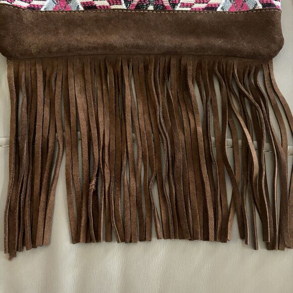 American Eagle Outfitters Brown Leather Suede Wristlet Boho Fall Western Purse - Picture 4 of 10